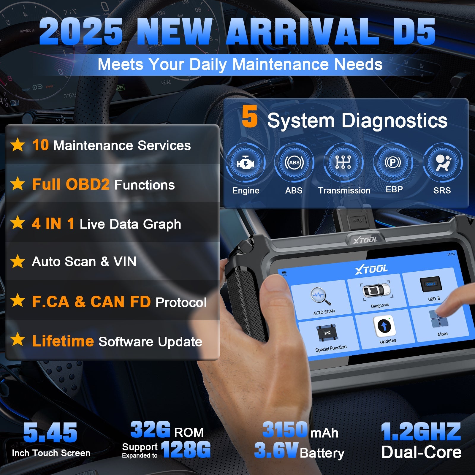 XTOOL D5 OBD2 Scanner – Pro-Level Diagnostics with Lifetime Updates & FCA AutoAuth - ACARTOOL