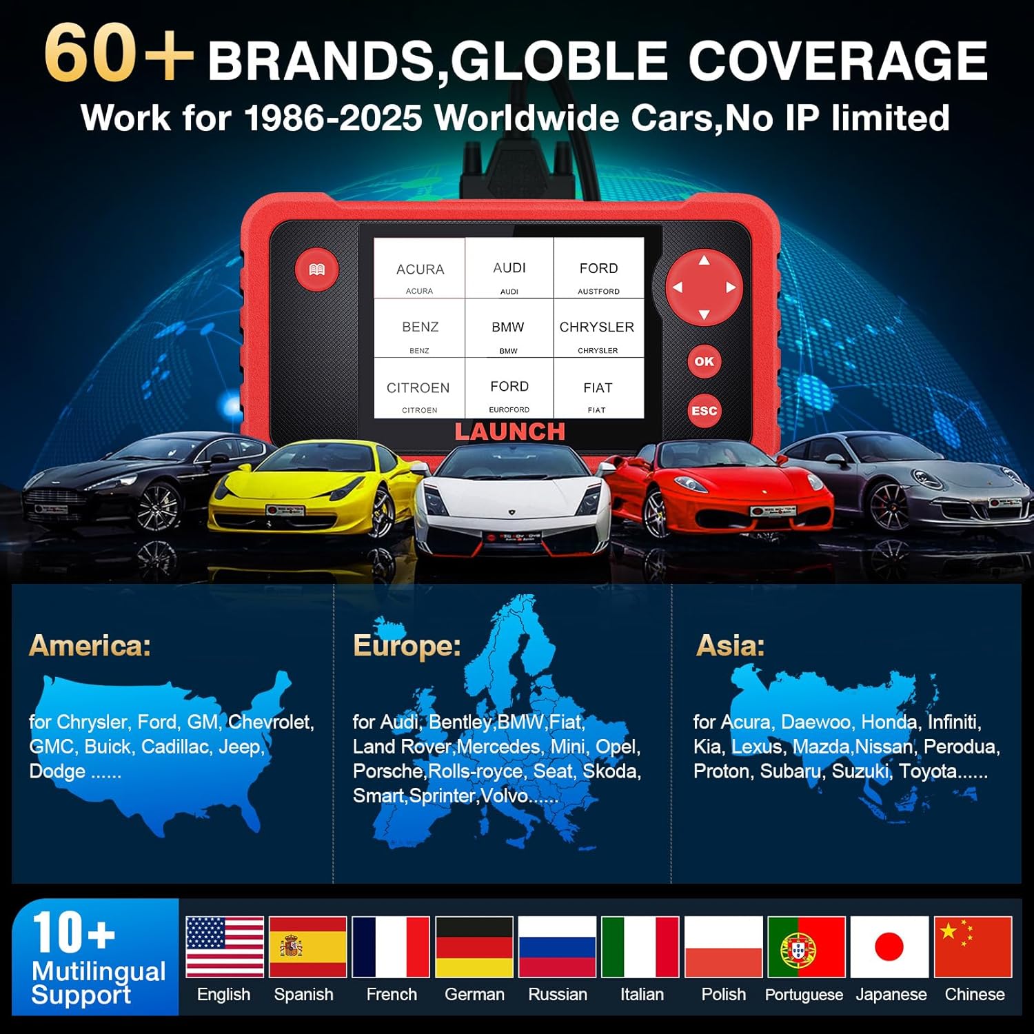 LAUNCH CRP123 V2.0 Elite OBD2 Scanner – 4 Systems Diagnostic Tool with Oil/Throttle/SAS Reset, Live Data & Lifetime Updates – 2025 New Version.