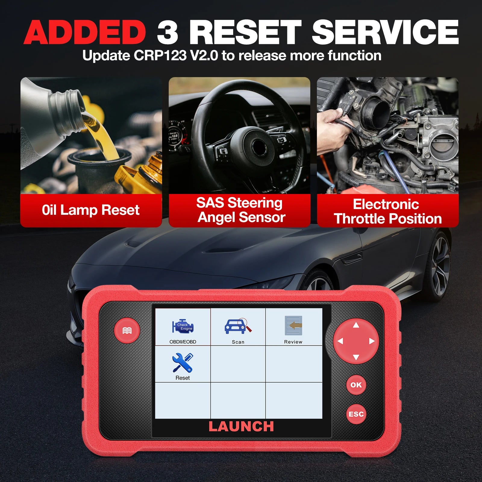 LAUNCH CRP123 V2.0 Elite OBD2 Scanner – 4 Systems Diagnostic Tool with Oil/Throttle/SAS Reset, Live Data & Lifetime Updates – 2025 New Version.