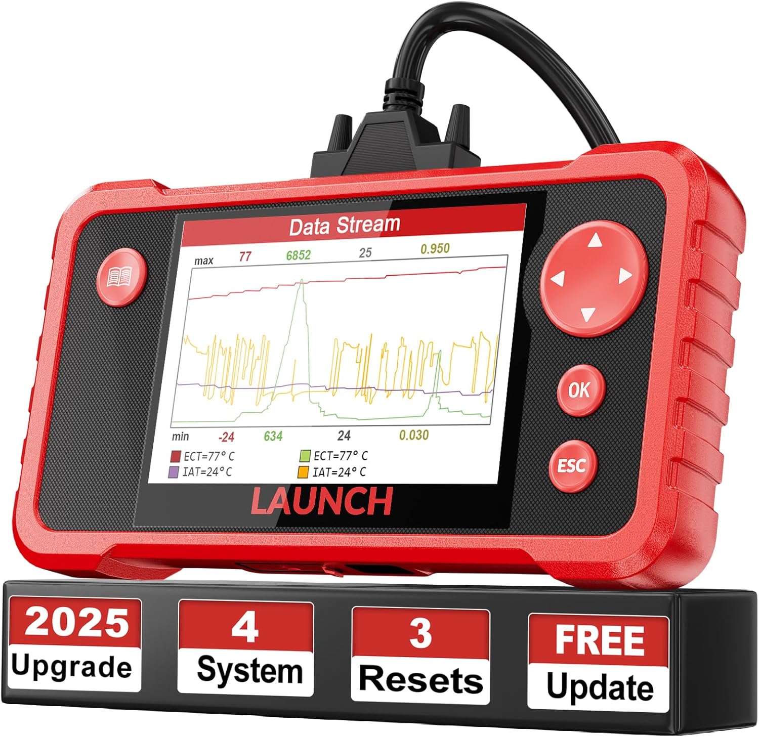 LAUNCH CRP123 V2.0 Elite OBD2 Scanner – 4 Systems Diagnostic Tool with Oil/Throttle/SAS Reset, Live Data & Lifetime Updates – 2025 New Version.