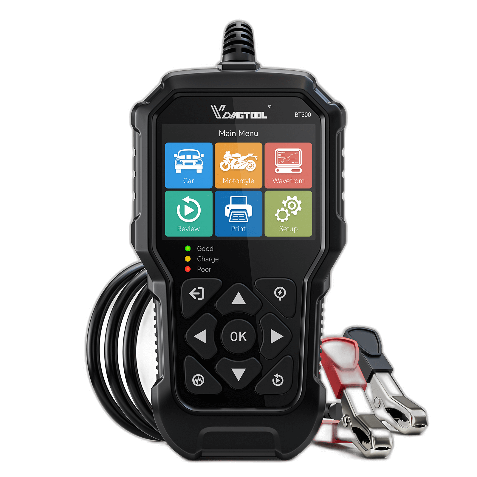 VDIAGTOOL BT300 6V/12V Battery Tester – Load, Cranking, Charging System Analyzer for Cars, Trucks, Motorcycles, Boats & More | 5-3000 CCA Support - ACARTOOL