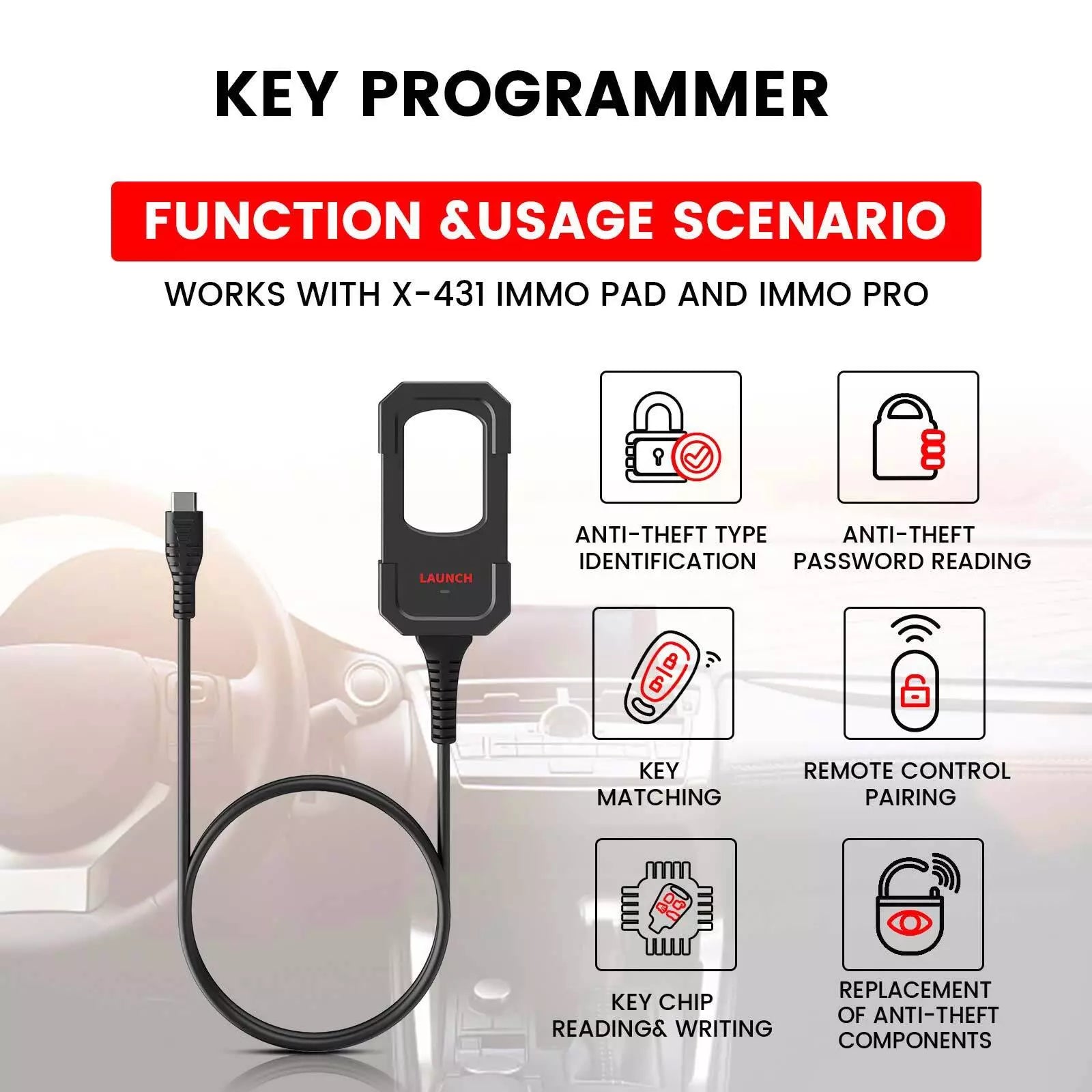 Launch X-431 Key Programmer – Universal Smart Key & Transponder Tool for X-431 Scanners.